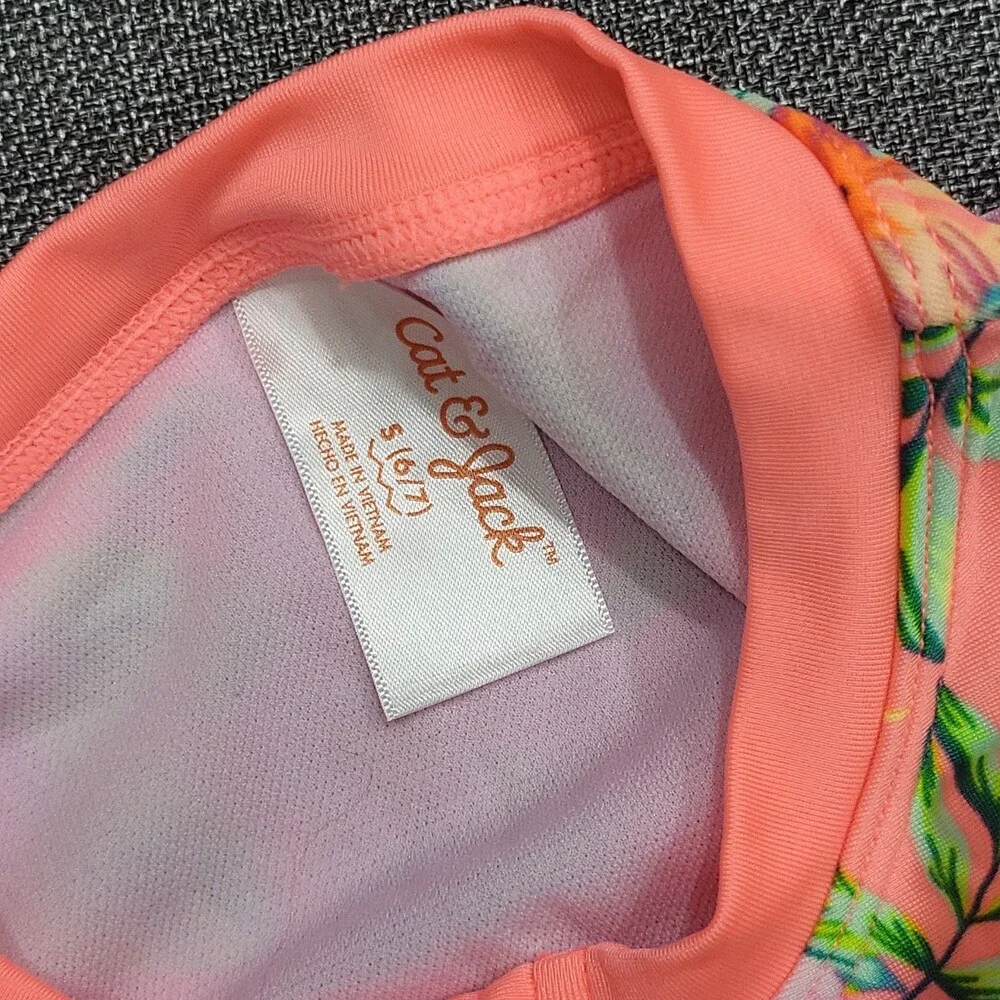 Girls Printed One Piece Rash Guard Swimsuit - Cat & Jack Size Small 6/7